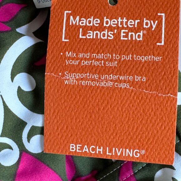 Lands End Floral Deco Tankini Top 10 Azalea Pink White Swirl Print Removable Cup - Picture 14 of 16